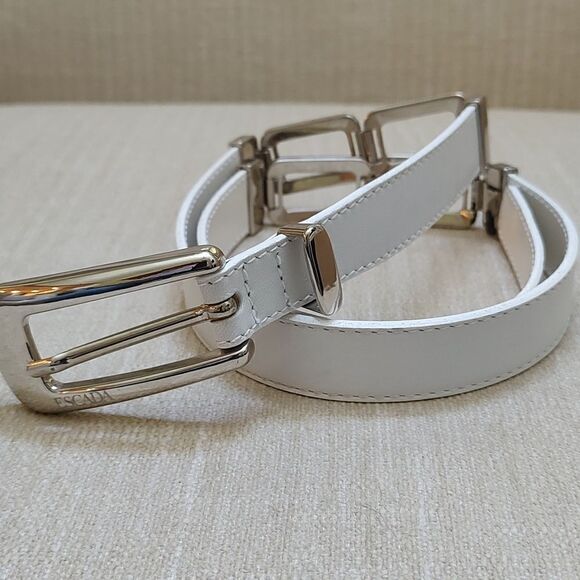 Escada White Leather Belt Silver Buckle Loop & Links - Picture 12 of 12